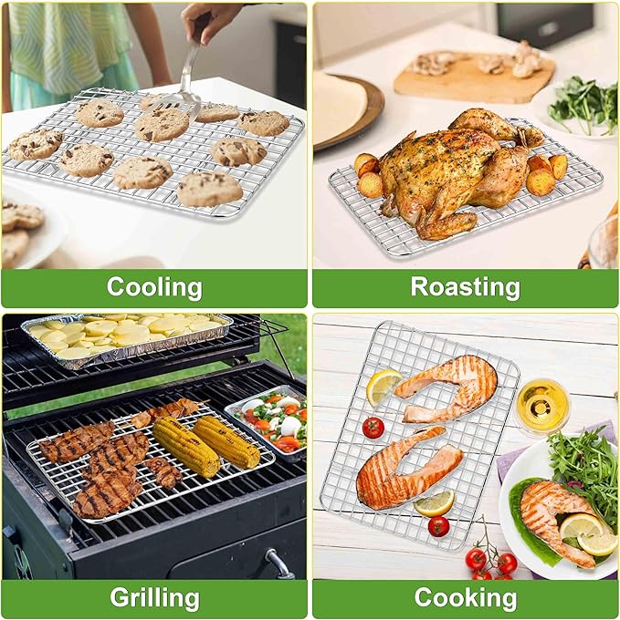 Homikit 2 Pack Cooling Rack Set, 12" x 9" Stainless Steel Baking Rack for Bacon Bread Pizza, Metal Wire Oven Racks for Cooking Roasting Fit Quarter Sheet Pan, Rust Free & Dishwasher Safe