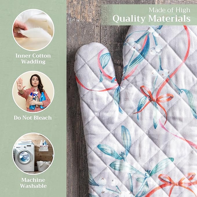 Maison d' Hermine Oven Gloves 100% Cotton Oven Mitt 7" x 13" with Loop Heat Resistant, BBQ, Cooking Gloves, Baking, Grilling, Kitchen, Handling Hot Pans (Pack of 1, Enora)