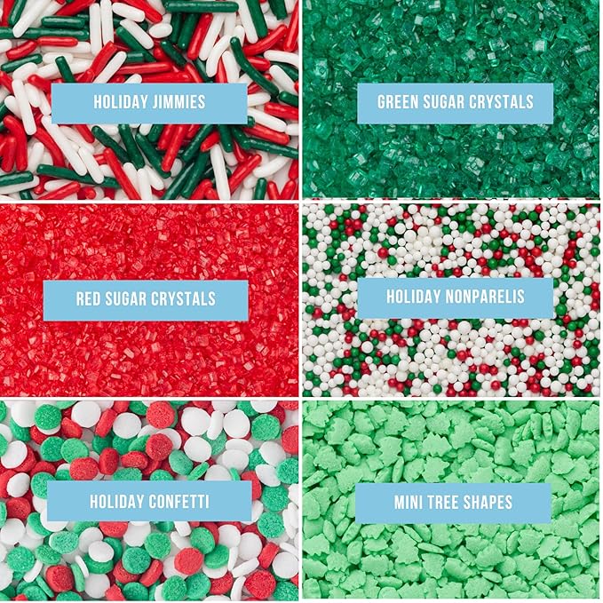 Sweets Indeed Sprinkles 6 Cell Edible Sprinkle Mix Jimmies Perfect for Cake Decorations Baking Ice Cream Cookies Cupcake Topper (Holiday)