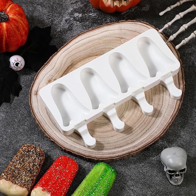 Hushee Halloween Ghost Shaped Mold Large 4 Cavity Reusable Silicone Cakesicle Cake Pop Ice Cream Mold for Halloween Adults Homemade Ice Cream Chocolate Candy DIY Trick Dessert Decorating