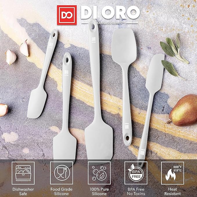 DI ORO Silicone Spatula Set - Rubber Kitchen Spatulas for Baking, Cooking, & Mixing - 600°F Heat-Resistant & BPA Free Silicone Scraper Spatulas for Nonstick Cookware - Dishwasher Safe (5pc, Stone)