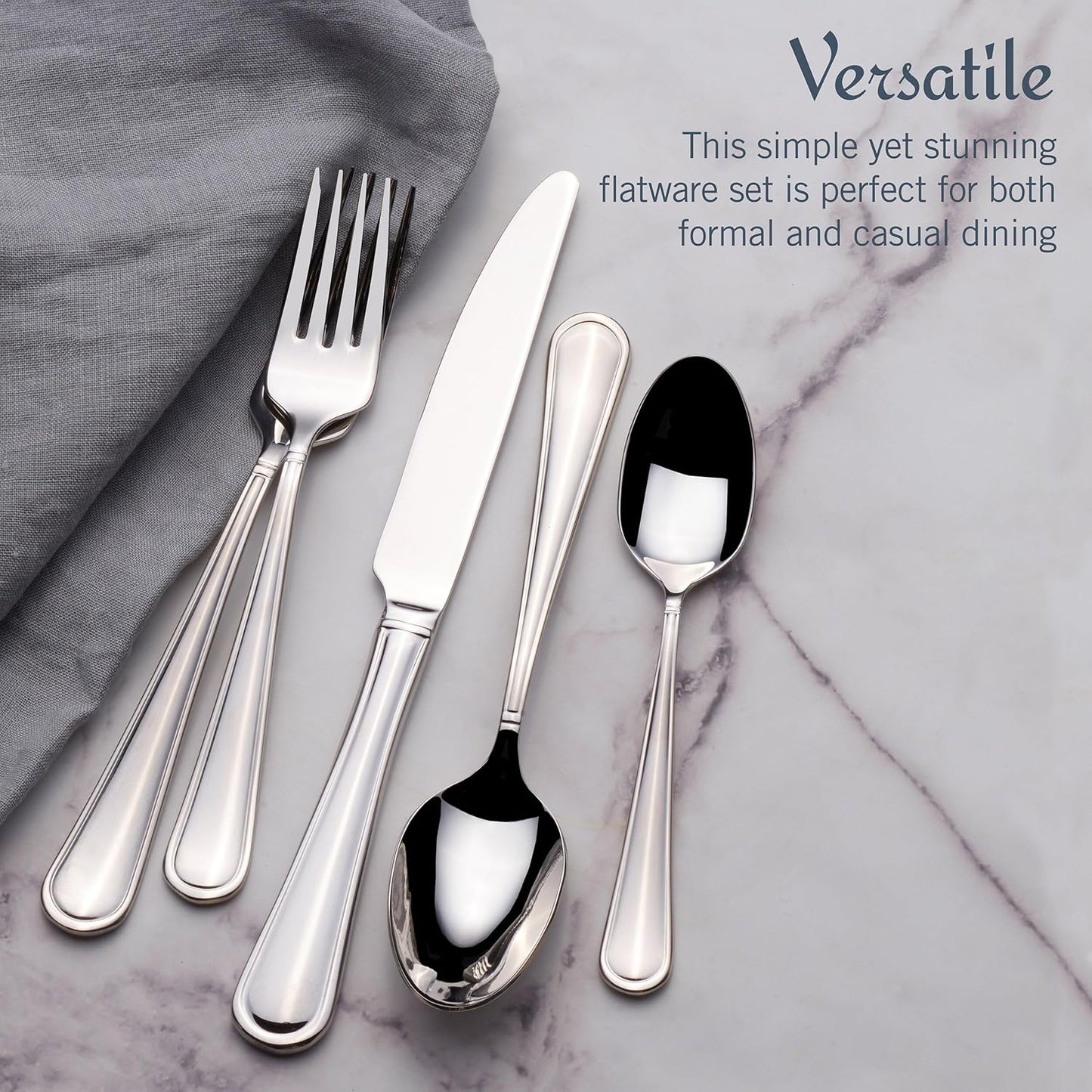 Mikasa, Virtuoso Flatware Service for 12, 65 Piece Set, 18/10 Stainless Steel, Silverware Set with Serving Utensils