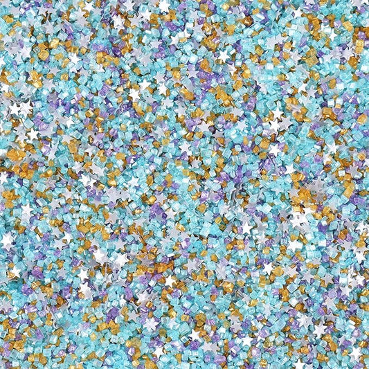Sanding Sugar Edible Silver Glitter Stars Mix, Edible Blue&Purple Sugar Sprinkles for Cake Decorating, Sparkling Edible Sanding Sugar for Cupcake Toppers Cookie Decorations For Wedding Party Celebrations 3.5oz (BLue)