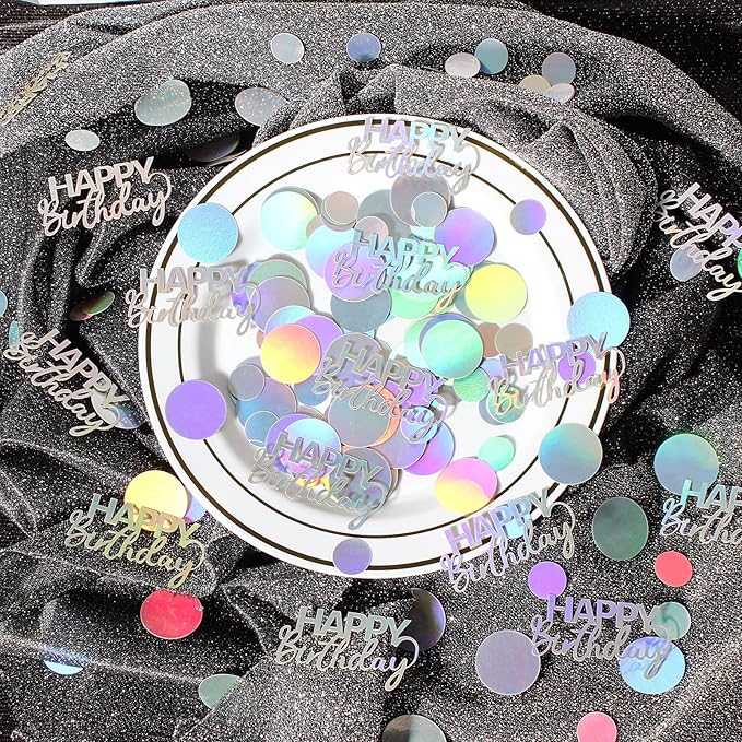 300PC Circle Dots Birthday Confetti for Table Iridescent Happy Birthday Table Scatters Party Decorations