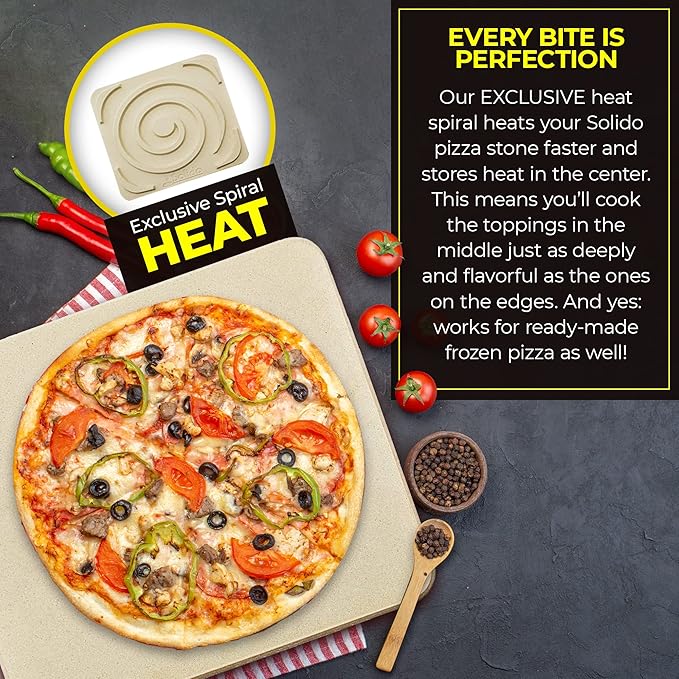 Pizza Stone - Baking Stone. SOLIDO Rectangular 14"x16" - Perfect for Oven, BBQ and Grill