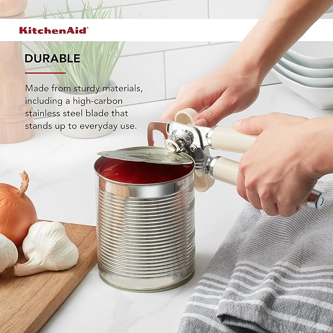KitchenAid Classic Multifunction Can Opener and Bottle Opener Easy to Use, Razor Sharp Stainless Steel Cutting Wheel, Soft Ergonomic Handles, Almond Cream