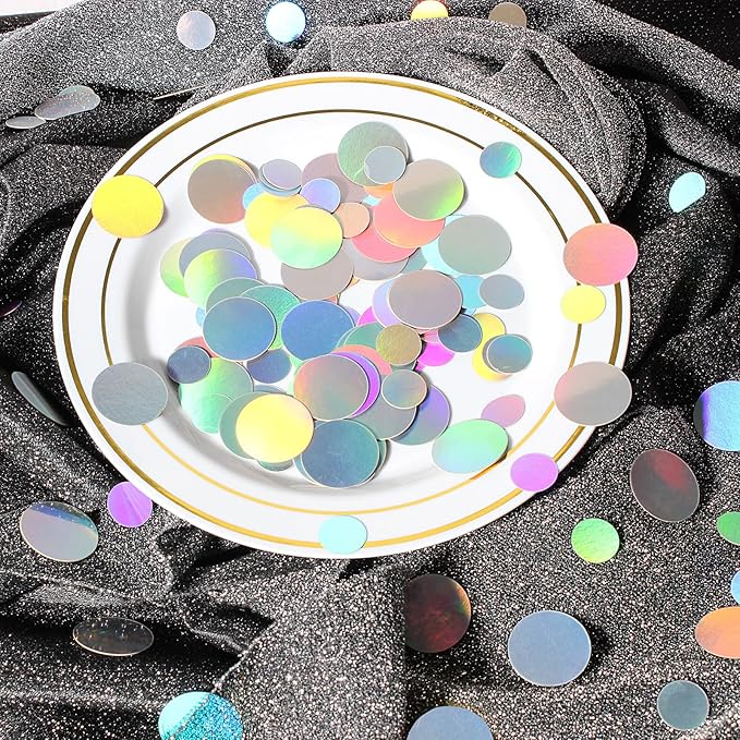 400PC Circle Dots Iridescent Confetti for Birthday Decorations Round Table Scatter for Wedding Baby Shower Bachelorette Bridal Shower Party Supplies