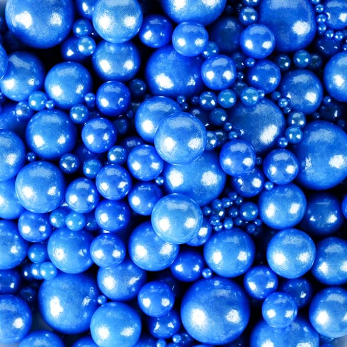 Kasvan Royal Blue Pearl Sugar Sprinkles - Edible Candy Pearls 130g/4.58 Oz, Mix Size, Baking Cake Decorations, Ice Cream Toppings and Cookie Decorating, Wedding Party Chirstmas Supplies (Royal Blue)