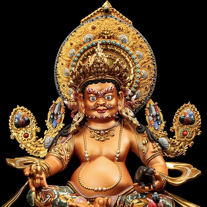 Vajrayana Statue Yellow Jambhala for Home Decor, Hand Painted, Wax Modeling Buddhist Buddha, Enhance Wealth Fengshui Statue, 14.17"