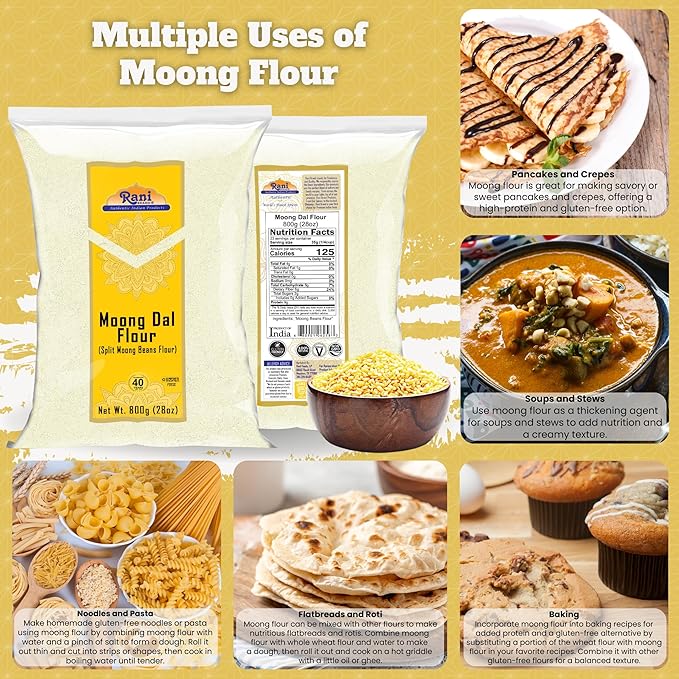 Rani Moong Flour (Mung Bean Flour, Green Gram Flour) 28oz (1.75lbs) 800g ~ All Natural | Vegan | Gluten Friendly | NON-GMO | Kosher | Indian Origin