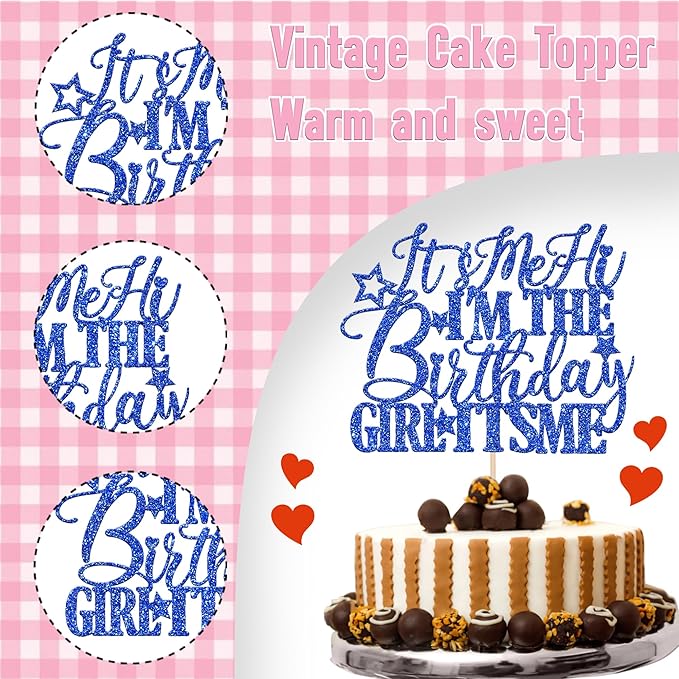 1 PCS It's Me Hi I'm the Birthday Girl It's Me Cake Topper Glitter Go Shawty It's Your Birthday Cake Pick for Funny Hot Pop Music Singer Theme Girls Birthday Party Cake Decorations Supplies Blue