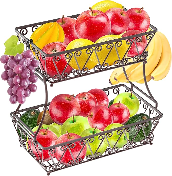 Simple Houseware 2-Tier Countertop Fruit Basket Bowl Storage, Bronze
