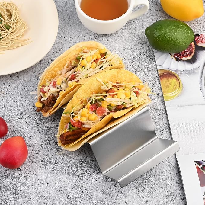 Smithcraft Taco Holder, Stainless Steel Taco Holders Stand, Oven Grill Safe Taco Shell Holder Rack Tray With Handles, Fill Serve Rack Holds Up to 3 Tacos Each, Set of 10 Taco Holders