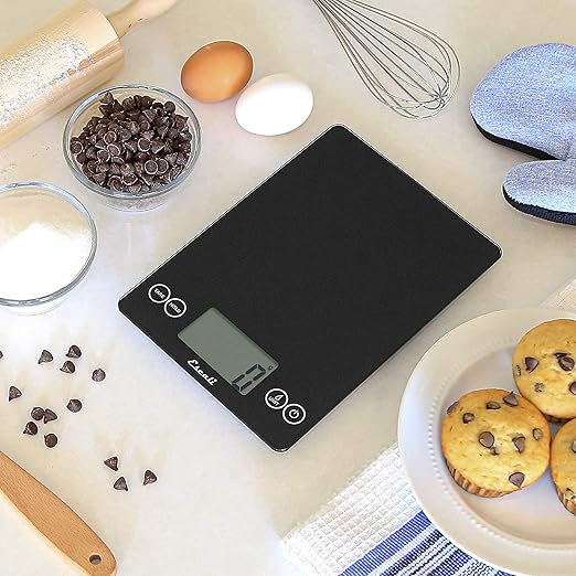 Escali Arti Glass Food Scale Digital Countertop Kitchen, Baking and Cooking Scale with Nutrition and Calorie Counter, 15-Pound Capacity, 9" x 6.5" x .75", Black