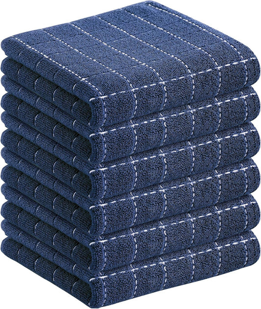 Homaxy 100% Cotton Terry Kitchen Towels(Navy Blue, 13 x 28 inches), Checkered Designed, Soft and Super Absorbent Dish Towels, 6 Pack