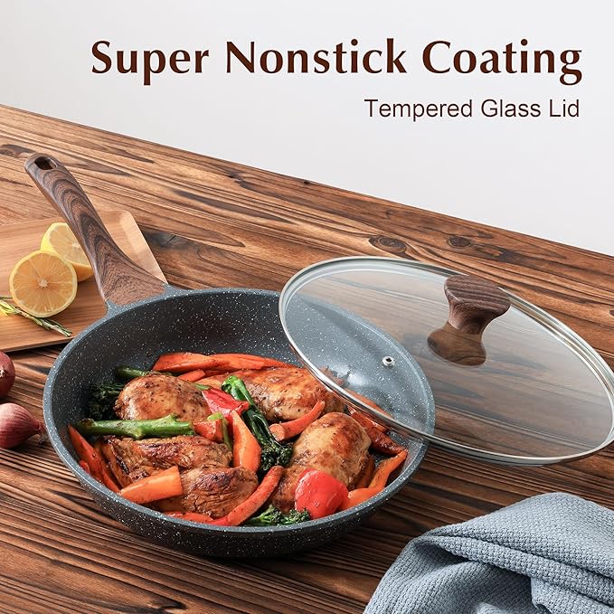 SENSARTE Nonstick Frying Pan Skillet with Lid, Omelet Pan with Cover, Healthy Cooking Chef's Pan, Kitchen non stick Pan, Free of Intentionally Added PFOA (10inch + Glass Lid)