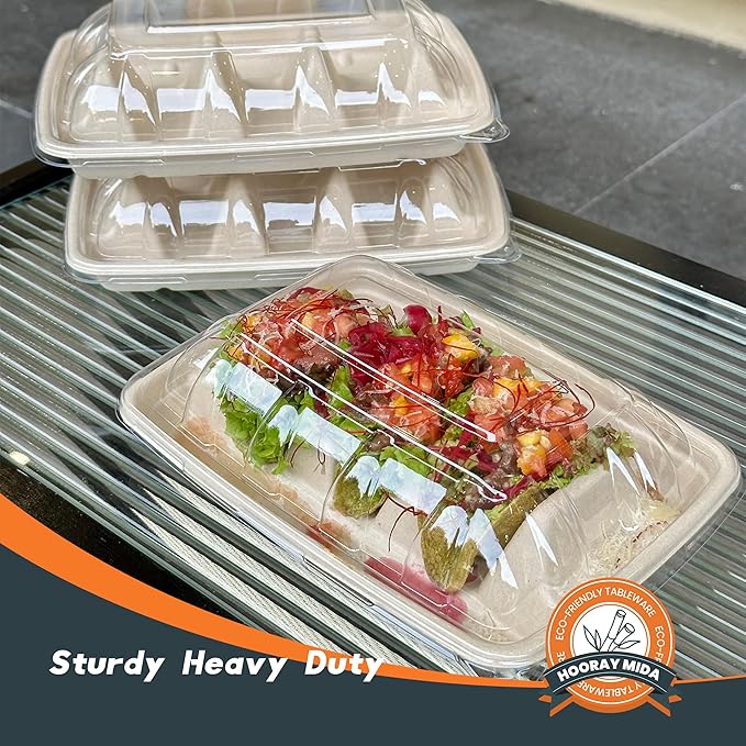 50-Pack 100% Compostable Biodegradable Paper Taco Holders, Eco-Friendly Disposable Paper Taco Tray for Taco Tuesday, Lazy Susan Taco Bar (50-Pack)