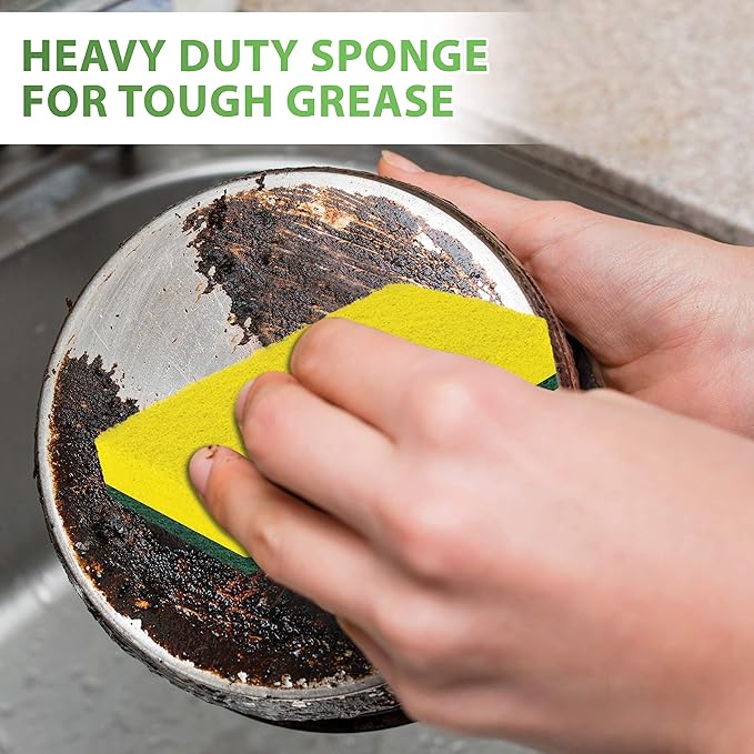 SCRUBIT Heavy Duty Scrub Sponges - Dishwashing Sponge Along with A Tough Scouring Pad - Ideal for Cleaning Kitchen, Dishes, Bathroom - Yellow - 24 Dish sponges