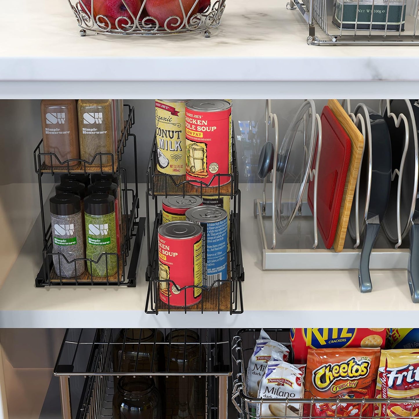 Simple Houseware 2-Tier Spice Rack Slide Out Wire Basket Drawer Organizer, Black