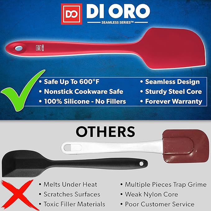 DI ORO Silicone Spatula Set - Rubber Kitchen Spatulas for Baking, Cooking, & Mixing - 600°F Heat-Resistant & BPA Free Silicone Scraper Spatulas for Nonstick Cookware - Dishwasher Safe (5pc, Red)