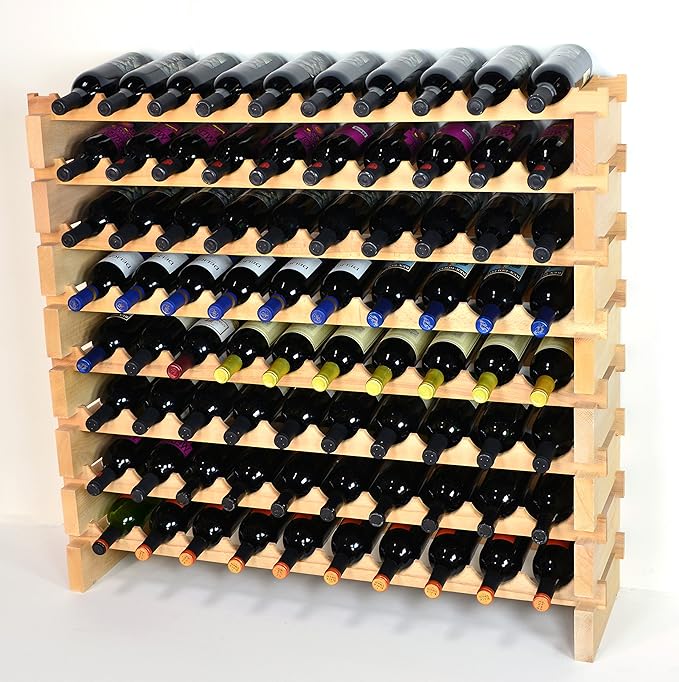 sfDisplay.com,LLC. Modular Wine Rack Beechwood 40-120 Bottle Capacity 10 Bottles Across up to 12 Rows Newest Improved Model (80 Bottles - 8 Rows)
