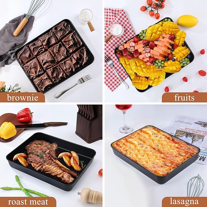 LIANYU 12⅓ x 9¾ x 2 Inch Non-stick Baking Pan Set of 4, Rectangle Cake Lasagna Brownies Casseroles Pan, Bakeware for Cooking Roasting Toaster Oven, Stainless Steel Core & Easy Release
