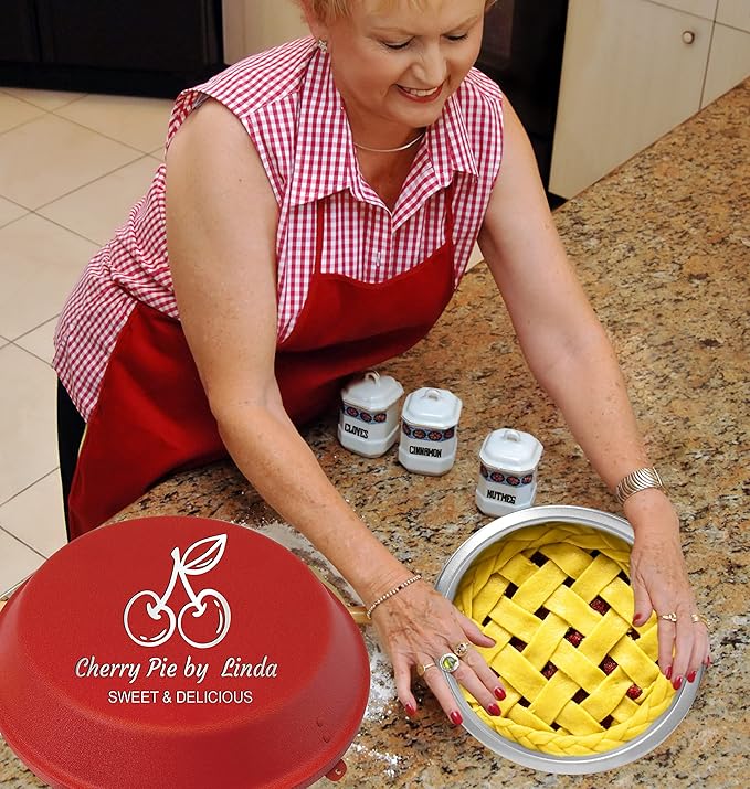 Personalized Aluminum Pie Pan with Lid Customized Cake Pan Bake Tray Engraved With Custom Name Text Monogram - Wedding, Engagement, Anniversary, Housewarming, Birthday, Bridal Shower Gift (Red)