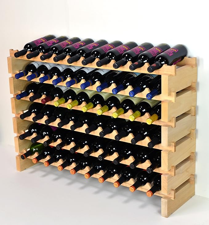 sfDisplay.com,LLC. Modular Wine Rack Beechwood 40-120 Bottle Capacity 10 Bottles Across up to 12 Rows Newest Improved Model (60 Bottles - 6 Rows)