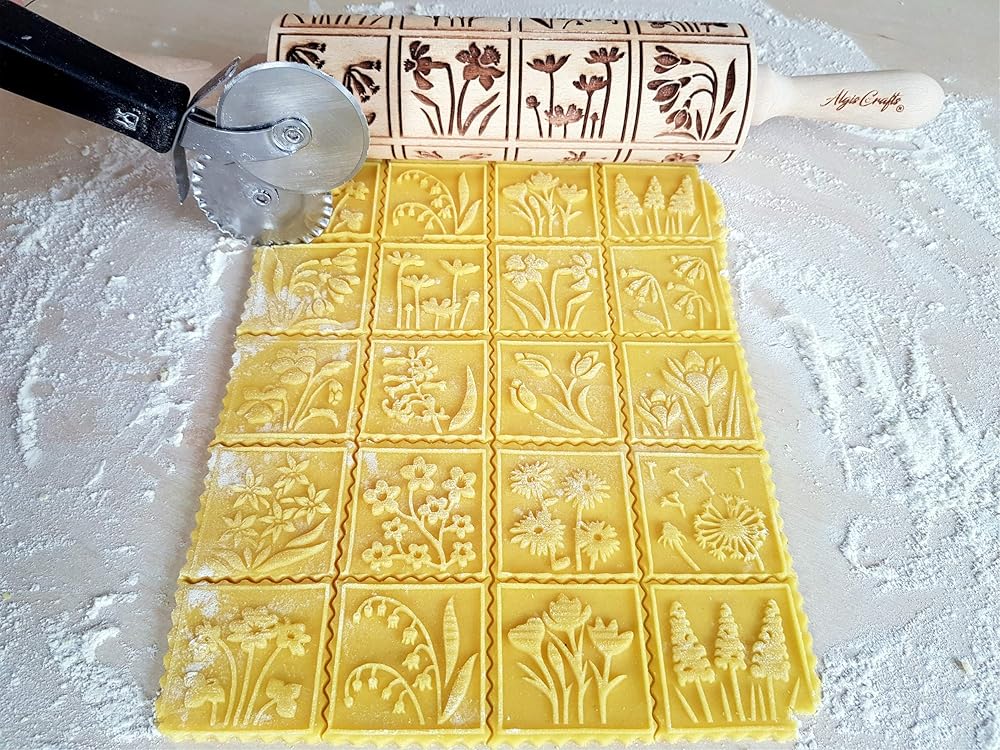 Embossing Rolling Pin SPRING FLOWERS with 16 different spring flowers by Algis Crafts
