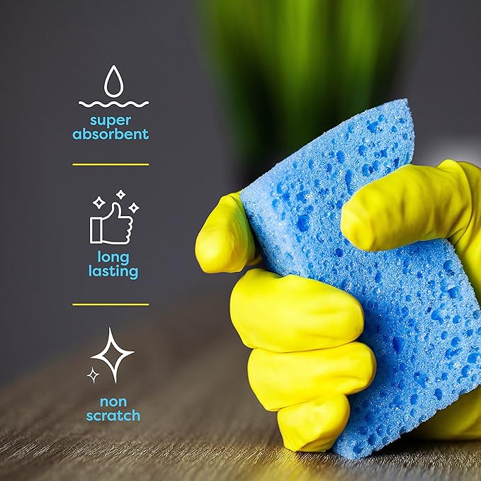 SCRUBIT 48 Pack Kitchen Sponges - Dish Sponge for Washing Dishes, Kitchen & Bathroom – Blue Dishwashing Sponges Along with A Thought Scrubber – Bulk Cleaning sponges Kitchen (Blue)
