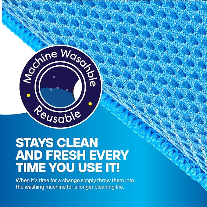 SCRUBIT Reusable Sponges for Dishes - 12 Pack Microfiber Sponges Kitchen Dish Scrubber, Machine Washable & Non-Scratch Scrubbers (Blue)