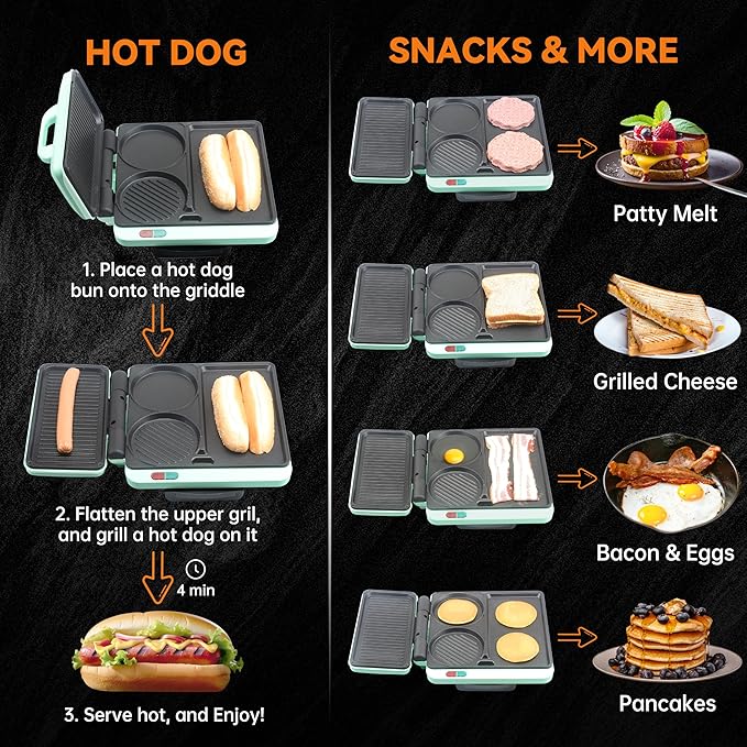 Baker's Friend Breakfast Sandwich Maker, Nonstick Electric Griddle & Grill Combo, 3 in 1 Breakfast Station, Make Egg Muffin Sandwiches Burgers Hot dogs & Pancakes, Includes Burger Press, Tong & Brush