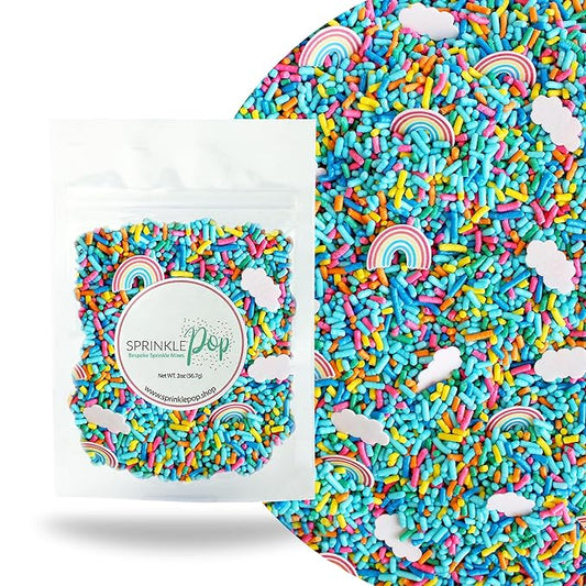 Sprinkle Pop You're My Rainbow Sprinkle Mix| Rainbow Sprinkles Heavy on Blue Jimmies with ~10 Rainbow and Clouds Wafer Papers| Birthday Sprinkles Made in USA for Decorating Cake Cupcakes Cookie, 2oz