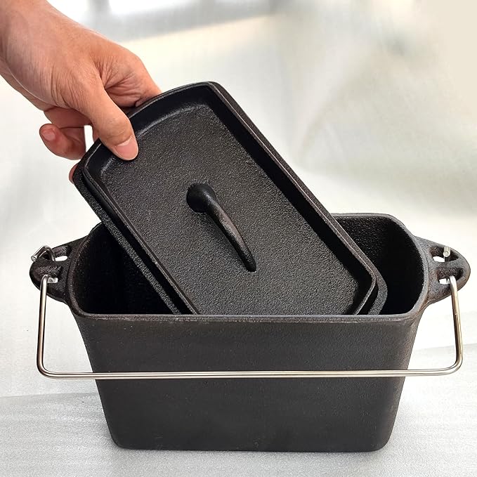 Voulosimi Cast Iron Loaf Oven Pan - 4.33"x4.92"x8.66" Durable Loaf Pans Rectangular Baking Pan for home baking (Bread Pan, 2 QT)