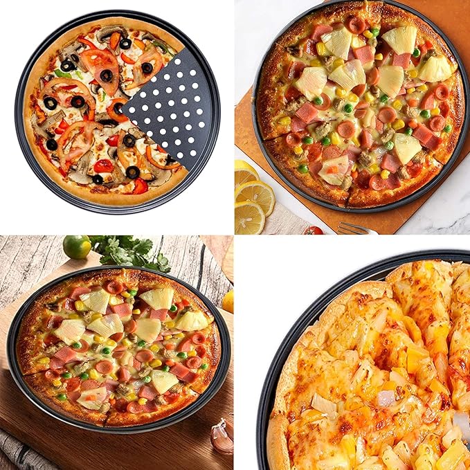 Pizza Steel Pan for Oven, Pizza Crisper Pan with Holes 12 Inch, Nonstick Round Pizza Baking Sheet Oven Tray, Perforated Carbon Steel Pizza Bakeware For Home Restaurant Kitchen Baking