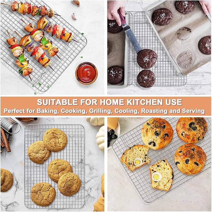 P&P CHEF Baking Oven Pan with Wire Rack, Stainless Steel Baking Oven Sheet Tray, Bacon Pan and Cooling Rack for Cooking Roasting Cookie, Dishwasher Safe & Easy Clean, 12.5 x 9.7 x 1 Inch