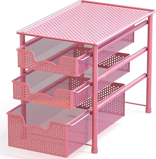 Simple Houseware Stackable 3 Tier Sliding Basket Organizer Drawer, Pink