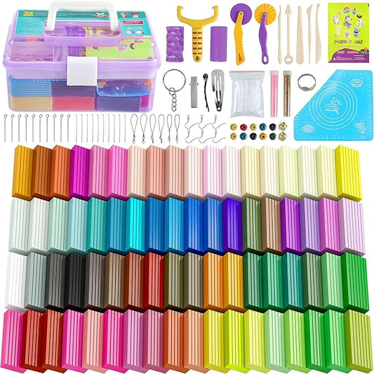 Polymer Clay 72 Colors, Modeling Clay for Kid Sets - Includes Sculpting Tools and Accessories with Storage Case - Ideal Holiday Gift for Children, Adults and Beginners