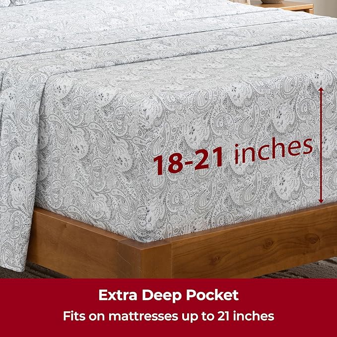 Mellanni Extra Deep Twin XL Sheets - 3 PC Iconic Collection Bedding - Luxury, Ultra Soft, Cooling Bed Sheets - Wrinkle, Fade, Stain Resistant (Twin Extra Long, Paisley Gray)