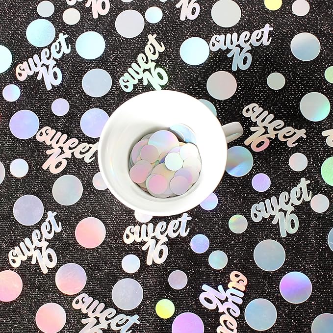 16th Birthday Confetti for Tables Iridescent Circle Dots Sweet 16 Birthday Party Decorations for Girls Happy16th Birthday Table Scatters Decor Supplies 300PC