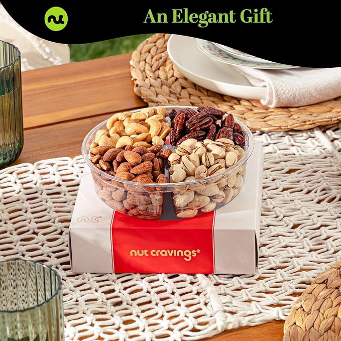 NUT CRAVINGS - Mixed Nuts Gift Basket in Red Gold Box (4 Assortments) Food Arrangement, Healthy Snack Care Package, Food Assortments