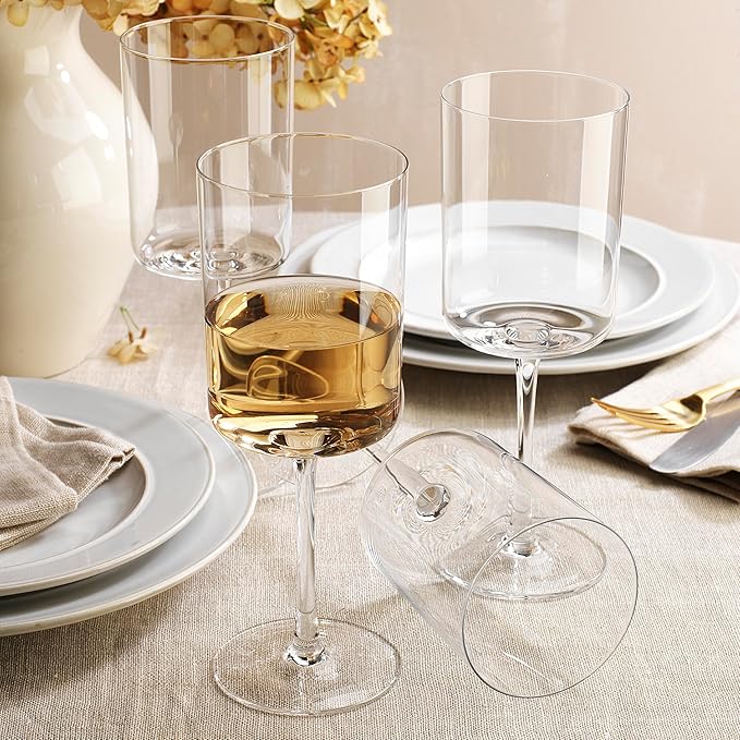 Square Wine Glasses Set of 4-16 oz - Crystal Wine Glass Set in Gift Packaging - Large Red Wine Glass on Long Stem - Housewarming Gifts New Home - Glasses Drinking Set - For White & Red Wine