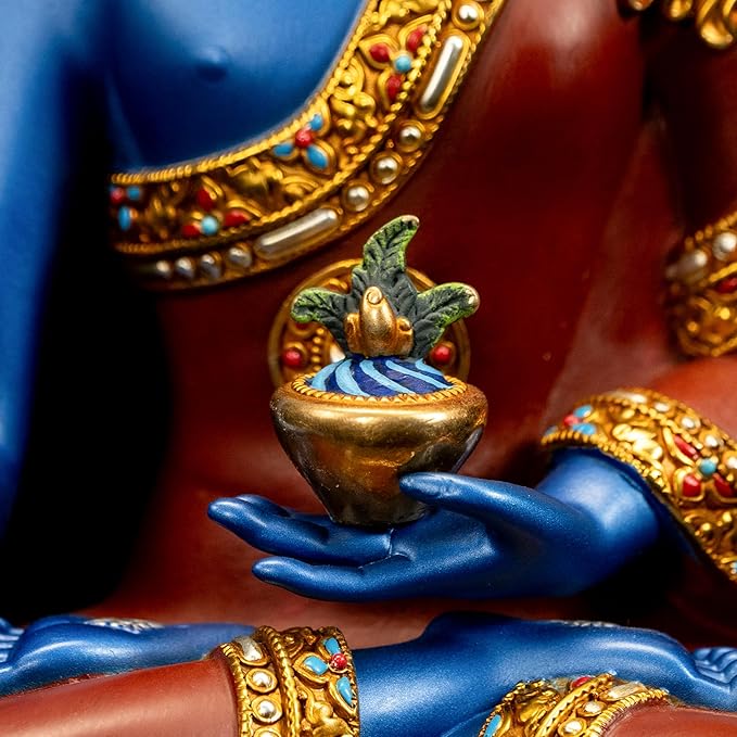 Medicine Buddha Statue Indoor, Handmade Copper Home Decor, Tibetan Buddhism, Hand-Painted Buddhist Budda (10.62", Bhaisajyaguru)