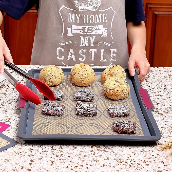 Silicone Baking Mat Set of 6, GUANCI Grade Food Baking mats Non-Stick Reusable Pizza Bakeware Mat for Making Macaroon, Pizza, Cookie, Pastry, Bread, Bun(Grey)