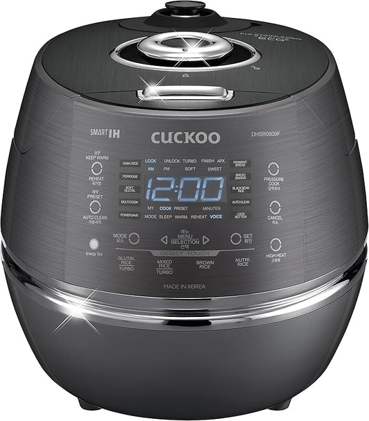 CUCKOO CRP-DHSR0609FD 6-Cup (Uncooked) / 12-Cup (Cooked) Induction Heating Pressure Rice Cooker with Nonstick Inner Pot, 21 Menu Modes, Fuzzy Logic Tech, 3 Voice Guide, Auto Clean (Dark Grey)