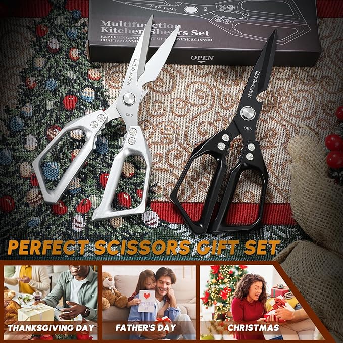 Huusk Kitchen Shears Set, Heavy Duty Poultry Shears, Japanese Kitchen Scissors for Meat, Chicken Bones, and Turkey