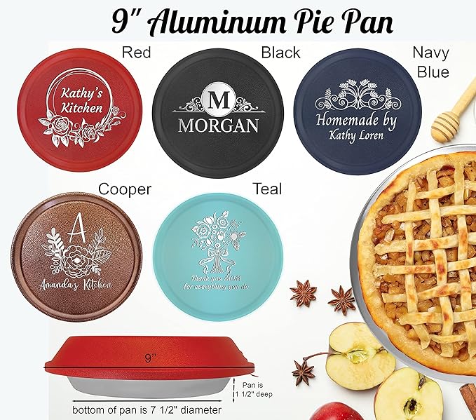 Personalized Aluminum Pie Pan with Lid Customized Cake Pan Bake Tray Engraved With Custom Name Text Monogram - Wedding, Engagement, Anniversary, Housewarming, Birthday, Bridal Shower Gift(Teal)
