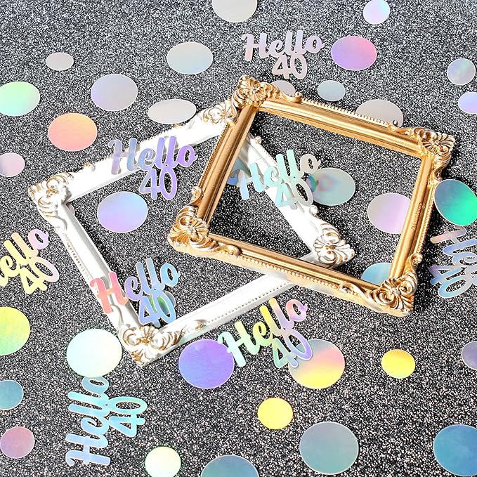 40th Birthday Confetti for Table Iridescent Birthday Party Decorations for Her Circle Dots Hello 40 Women Forty Years Old Birthday Table Scatters Decor Anniversary Party Supplies 300PC