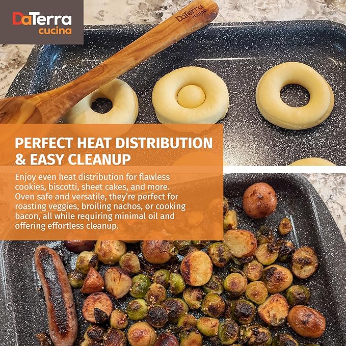DaTerra Cucina - Nonstick Ceramic Coated Baking Sheet Twin Pack – 16" x 11" x 1" Professional Grade, PTFE, Cadmium, Lead & PFOA Free, Oven Safe, Ideal for Baking, Roasting & Cooking
