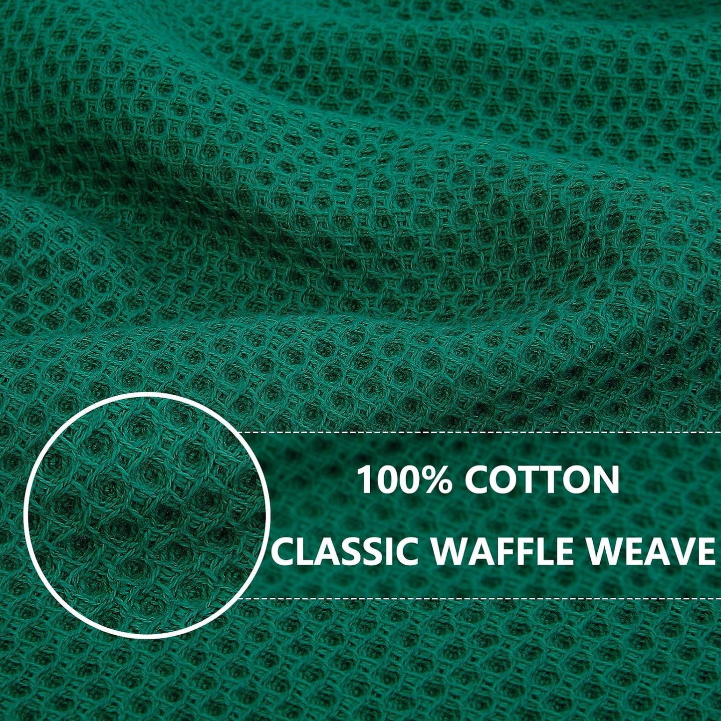 Homaxy 100% Cotton Waffle Weave Kitchen Dish Cloths, Ultra Soft Absorbent Quick Drying Dish Towels, 12 x 12 Inches, 12-Pack, Dark Green